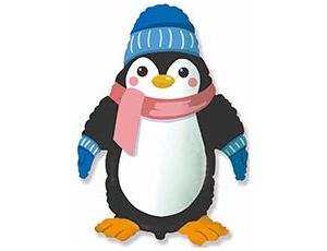 Шар фольга Фигура Пингвин в шарфике и рукавичках 98см с гелием