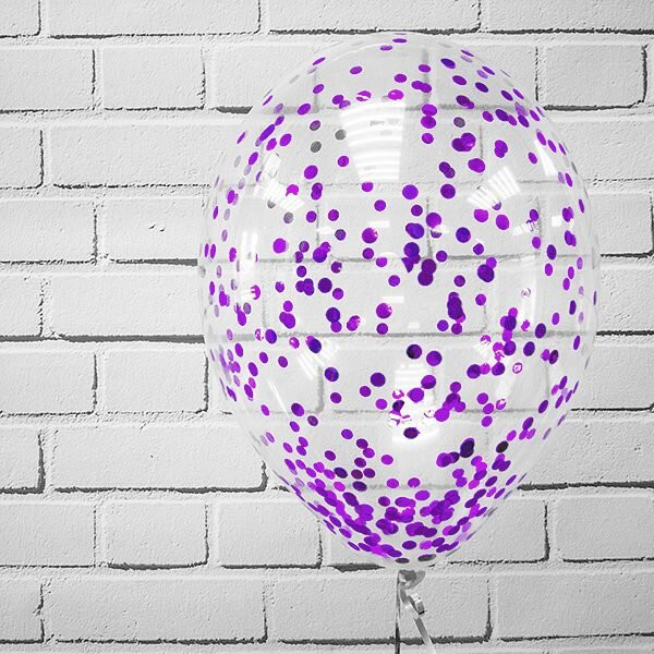 Воздушные шары с гелием Прозрачный с конфетти фиолетовое 12"/30 см латекс