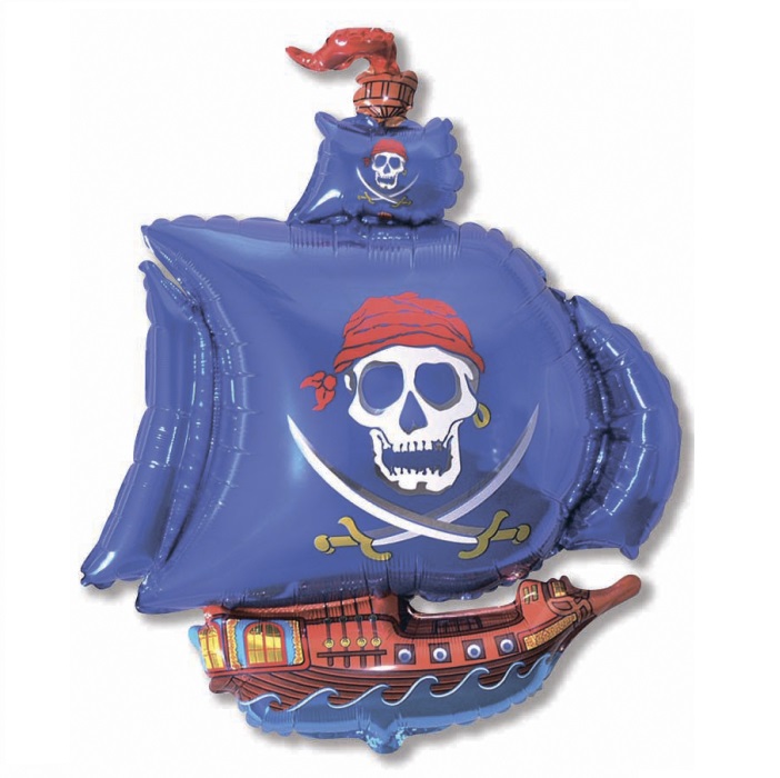 Фигура Пиратский корабль голубой 102х78см шар фольга
