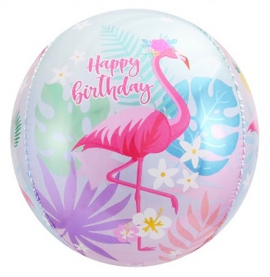 Фигура 3D Сфера С Днем Рождения Фламинго 24''/61 см шар фольга