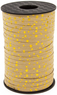 Лента Крафт Золотые звезды металлик для шаров 0,5 см х 182 м