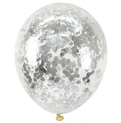 Воздушные шары с гелием Прозрачный с конфетти серебро 12"/30 см латекс