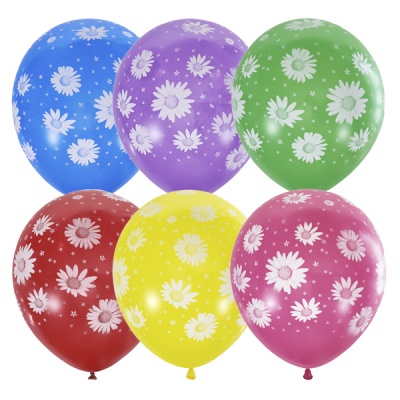 Воздушные шары Ромашки 5ст 30см с гелием и обработкой Хай-флоат