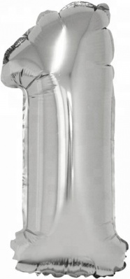 Мини-цифра 1 Серебро с клапаном 16''/41 см шар фольга с воздухом