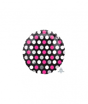 Круг Горошек бело-розовый на черном 18"/45см шар фольга