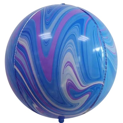 Шар (22''/56 см) Сфера 3D, Мрамор, Голубой/Сиреневый, Агат