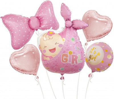 Набор из шаров c гелием на выписку Новорожденный, Малышка Девочка Розовый 5шт с гелием