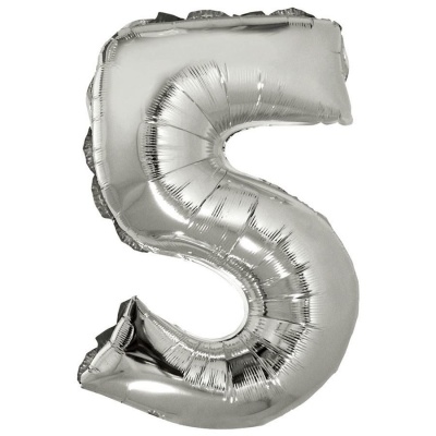 Мини-цифра 5 Серебро с клапаном 16''/41 см шар фольга с воздухом