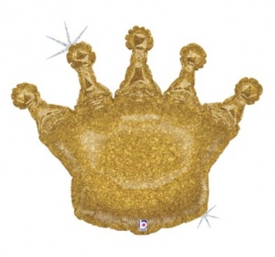 Шар фольга Фигура Корона золотая голография 91см с гелием