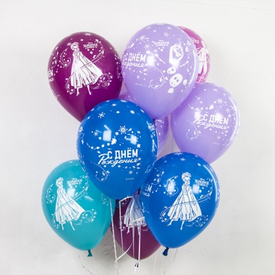 Воздушные шары С Днем Рождения Холодное сердце 30 см с гелием и обработкой Хай-флоат