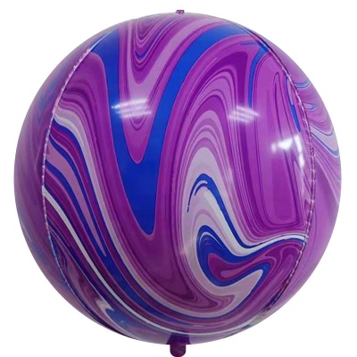 Шар (22''/56 см) Сфера 3D, Мрамор, Фиолетовый/Синий, Агат