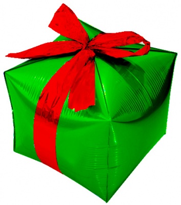 Фигура Куб, Подарок с бантиком,  Зеленый 28''/71 см шар фольга