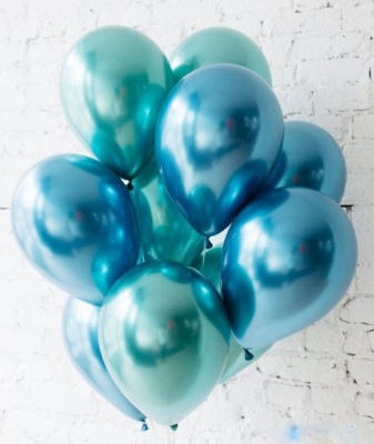 Облако из шаров Хром Зеленый+Хром Синий 17 шаров с гелием и обработкой Хай-флоат